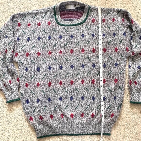 Vintage Van Heusen 80s/90s V-Neck Sweater Geometric Pattern Retro Knit Unisex - Picture 2 of 5
